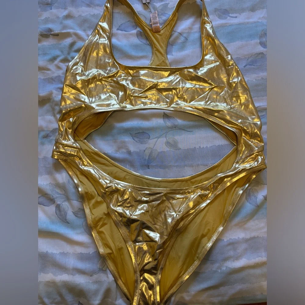SKIMS Metallic Swim Cut Out Monokini NWT